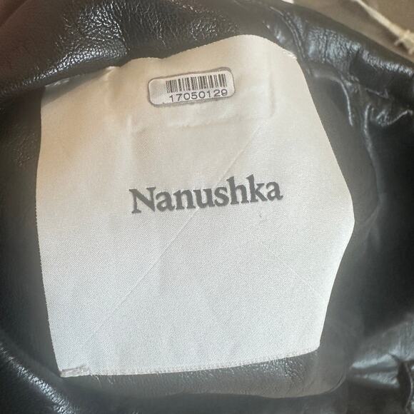 Nanushka Black Faux Leather Moto Jacket MEDIUM Cropped Oversized Designer $625 - Picture 11 of 15